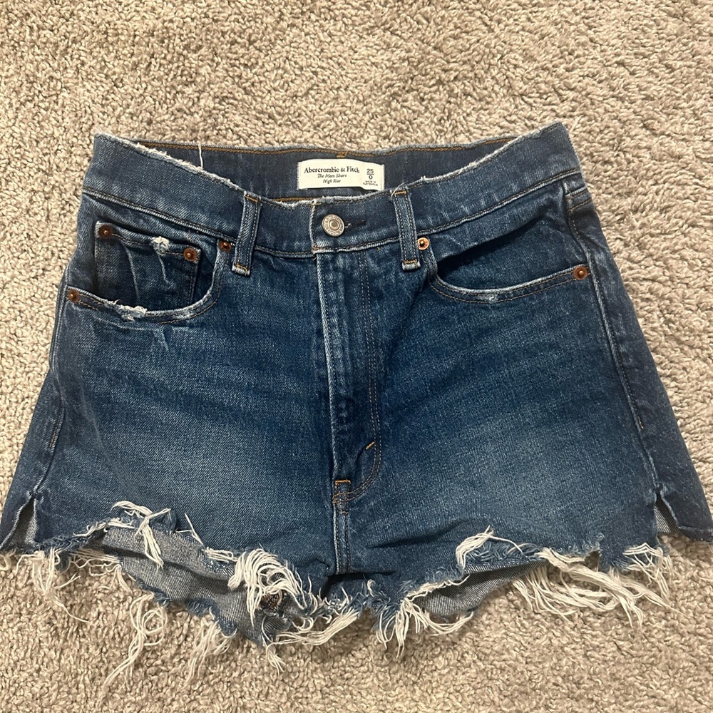 Abercrombie & Fitch Distressed Dark Blue High Rise Mom Short
